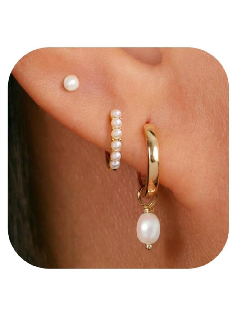 3 Pairs Gold Hoop Earring Set 14k Gold Plated Stackable Women